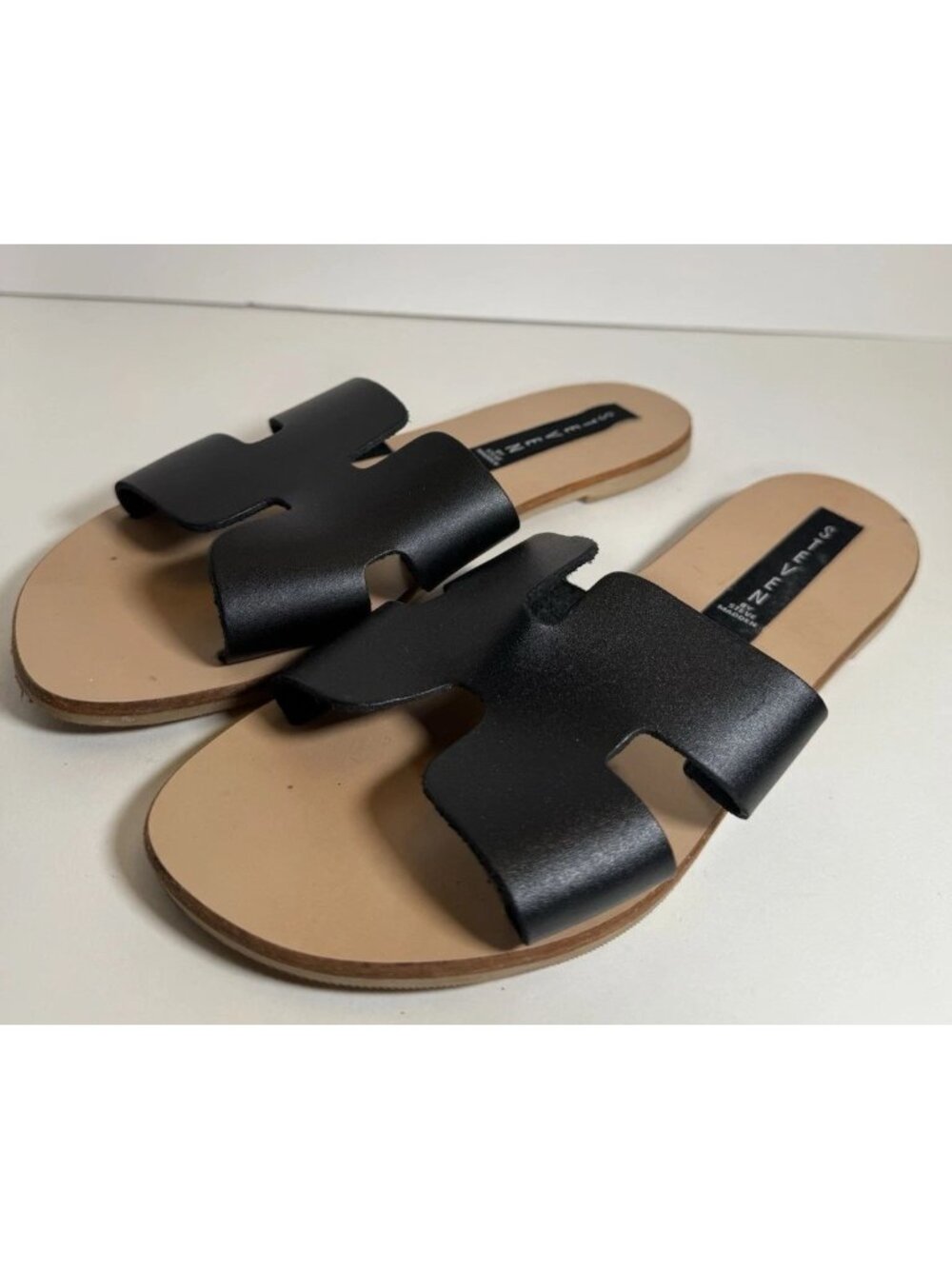 Steve Madden Women's 7.5 Leather Flat Slide Sandals Black Vacation Made In Italy